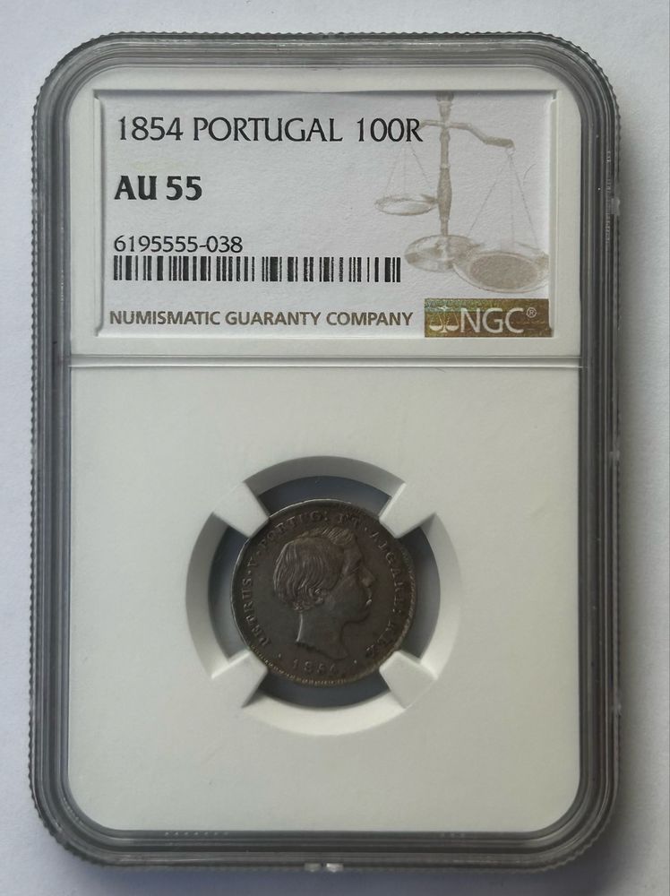 D Pedro V 100 Reis 1854 AU 55 - Bela