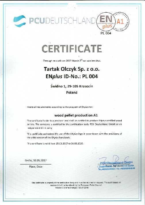 Pelet OLCZYK  Certyfikowany A1 EN+ DIN+  6 mm Filipiak Pellet