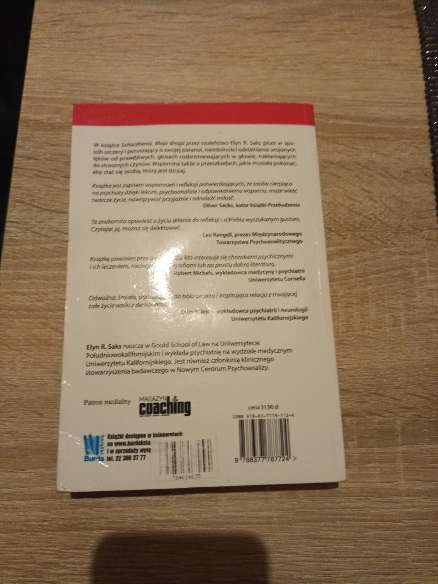 Książka Elyn R. Saks Schizofrenia Moja droga przez szaleństwo.