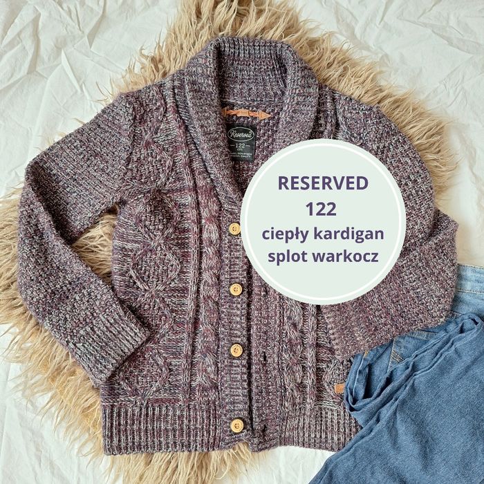 Reserverd sweter kardigan chłopiec 122 warkocz