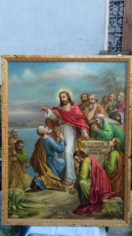 Obraz olejny na płótnie Jezus i święty Piotr, obraz religijny