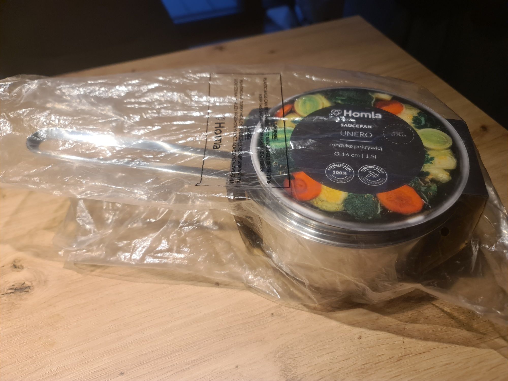 Nowy rondel z pokrywką 1,5 l Homla Unero saucepan stal nierdzewna
