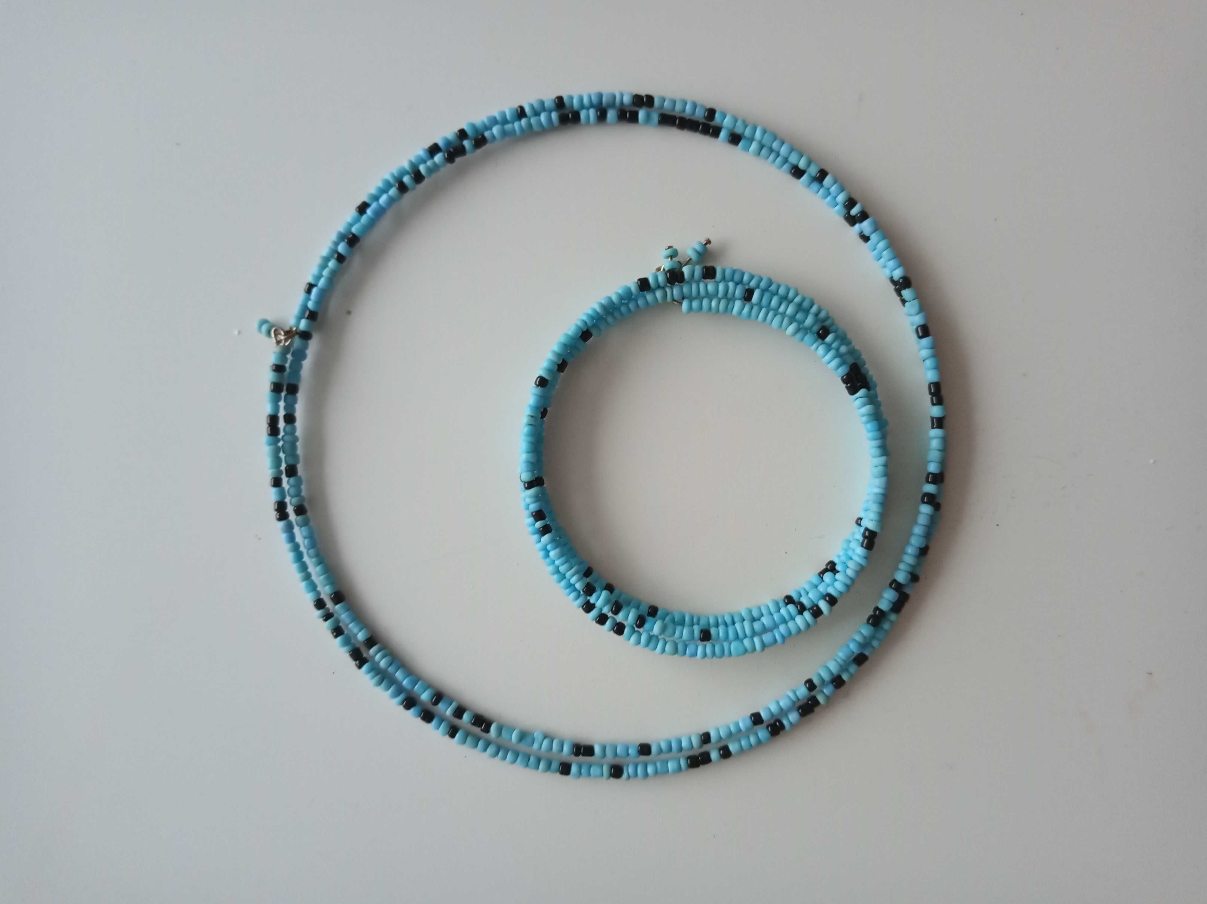 Komplet biżuterii naszyjnik bransoletka koraliki błękit