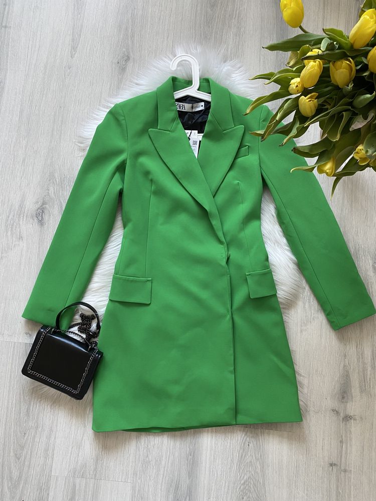 Nowa Marynarkowa sukienka Zara XS S damska zielona elegancka