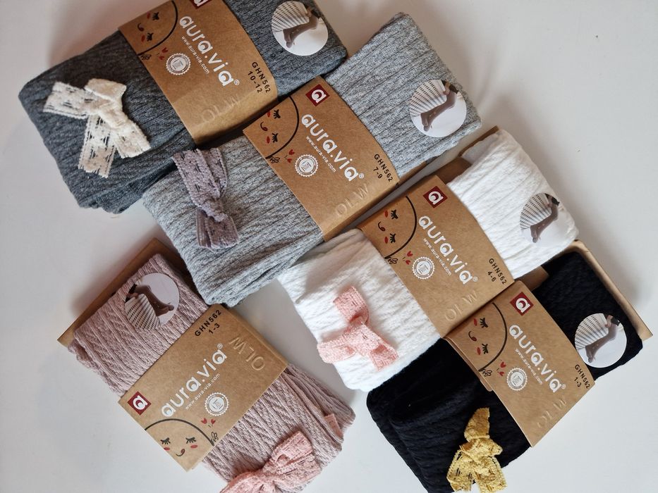 Rajstopy dziewczęce Szare z kokardką 1-3lat 92-98 bawełna aura via