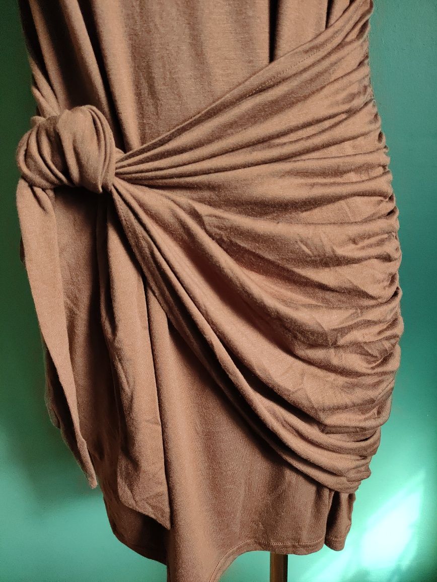 Sukienka marszczenia wiązanie wyszczuplająca bawełna 42 XL 44 XXL