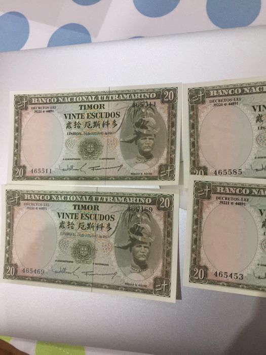 Lote 4 notas Timor NOVAS 20 escudos 24/10/1967
