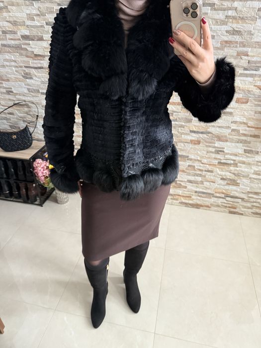 Kurtka futro z lisa i królika jakość PREMIUM M/L