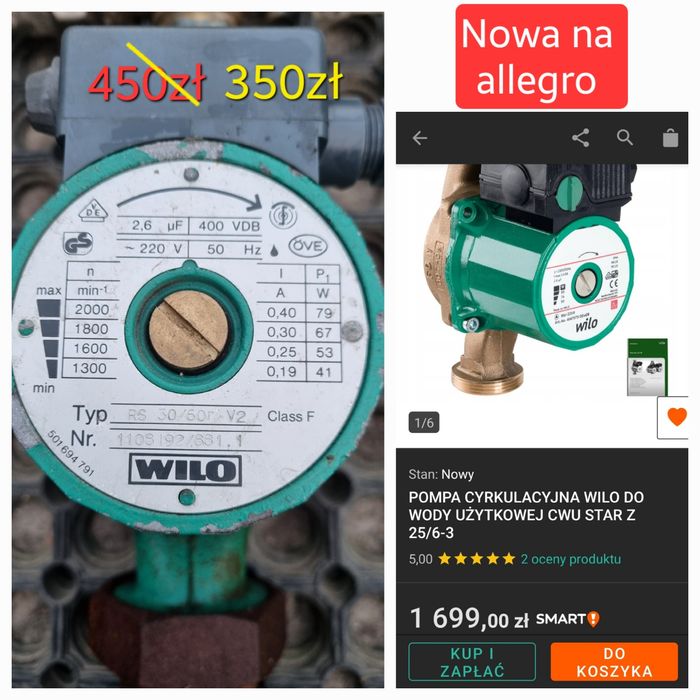Pompa obiegowa WILO do pieca centralnego CO części DEFRO 15 sterownik