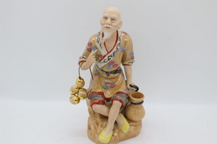 Rara Escultura Ancião Porcelana China Pintada Mão Marcada