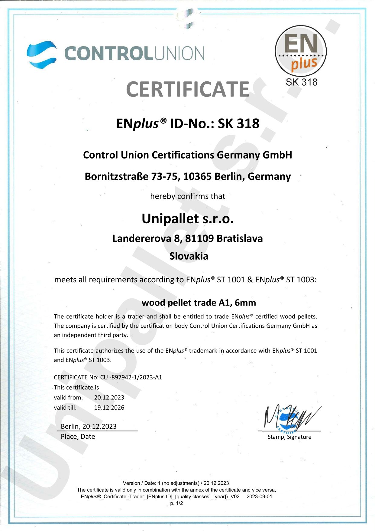 UNI PELLET Premium & Standard CERTYFIKAT ENPlus A1 - | PALETA 975 KG |