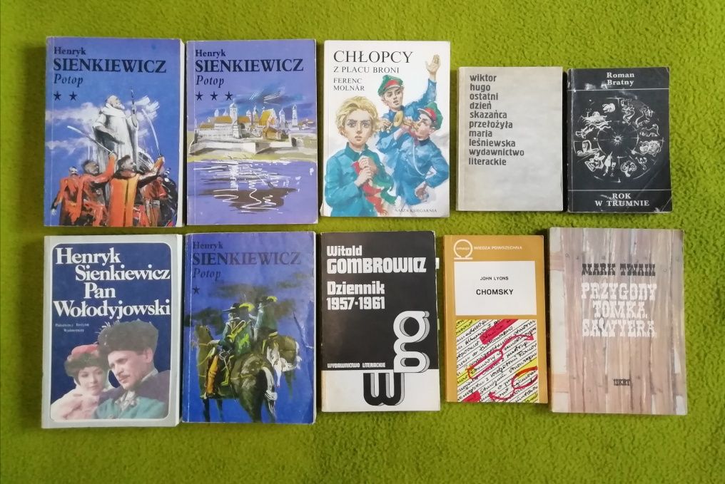 Mix książek po 5 złotych Gombrowicz Sienkiewicz Twain Bratny Hugo