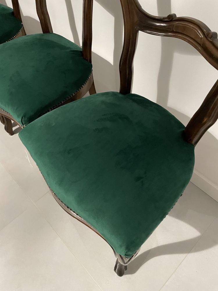 Komplet krzeseł medaliony krzesła ludwikowskie butelkowa zieleń nowe