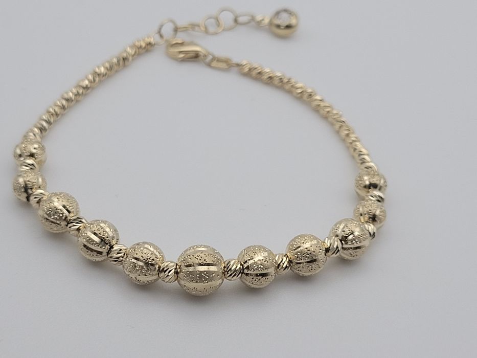 Nowa Złota bransoletka złoto próby 585, kuleczki diamentowane ocechowa