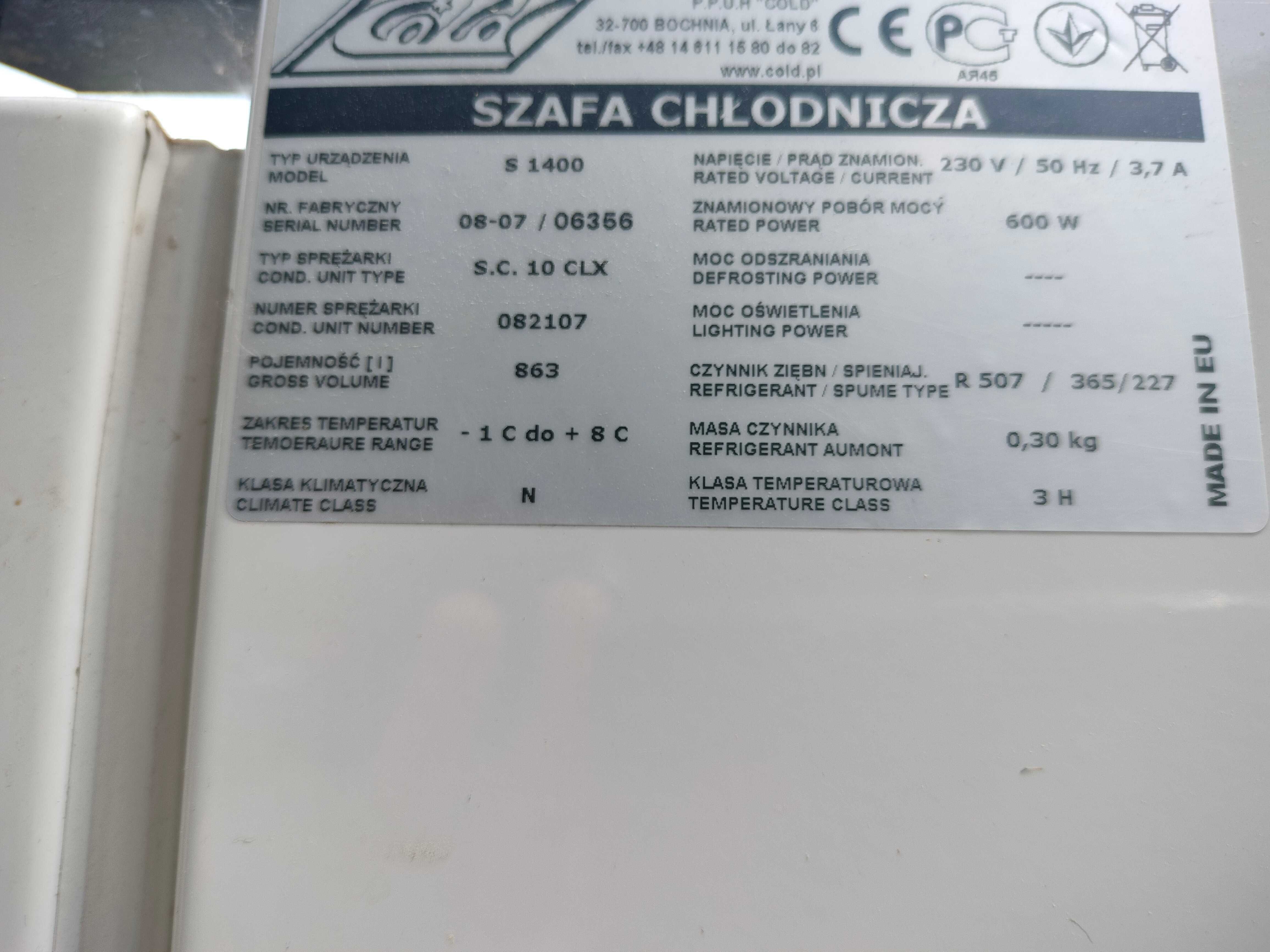 Szafa chłodnicza Danfoss COLD S1400. Lodówka COLD