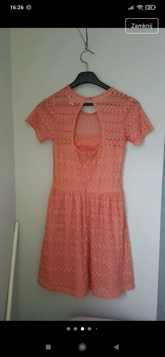 Pomarańczowa sukienka rozkloszowana halter morelowa xs s retro gipiura