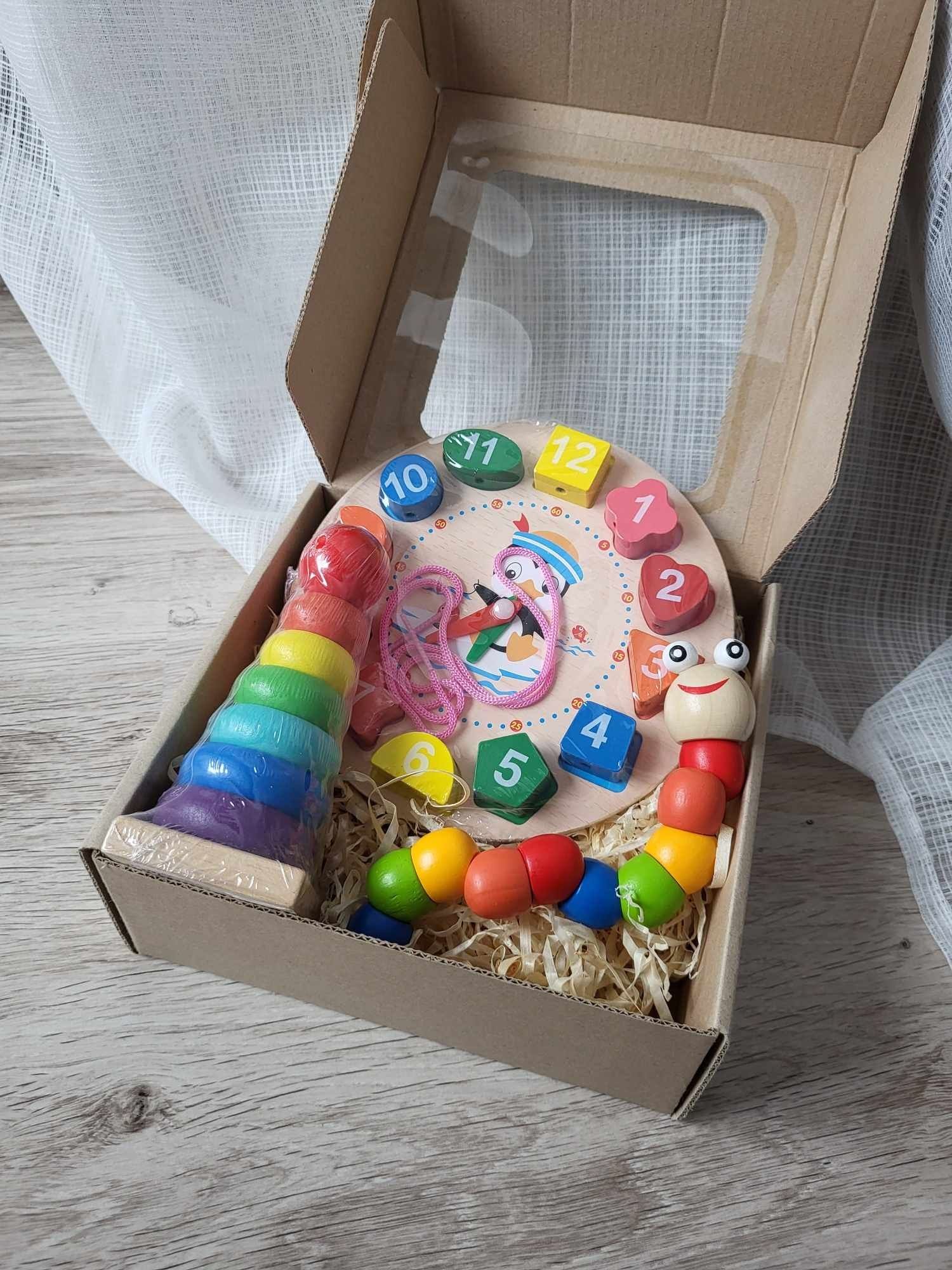 Drewniane zabawki kolorowe cymbałki układanka piramida dla dziecka
