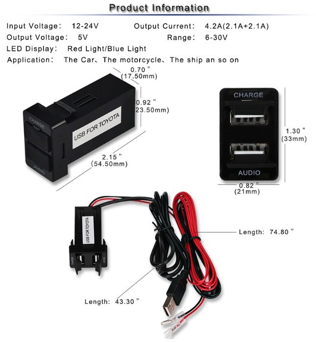 Адаптер зарядка в машину USB + зарядка TOYOTA VAG Nissan