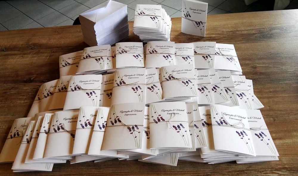 Zaproszenia ślubne LAWENDA 3 rustykalne sznurek