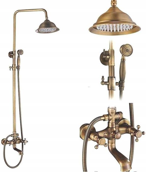Zestaw prysznicowy natynkowy CHDE retro mosiądz