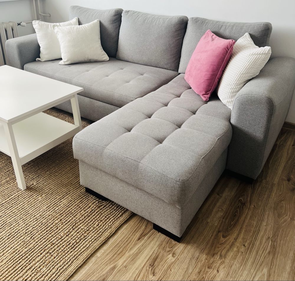 Narożnik z funkcją spania - szary (sofa, kanapa)