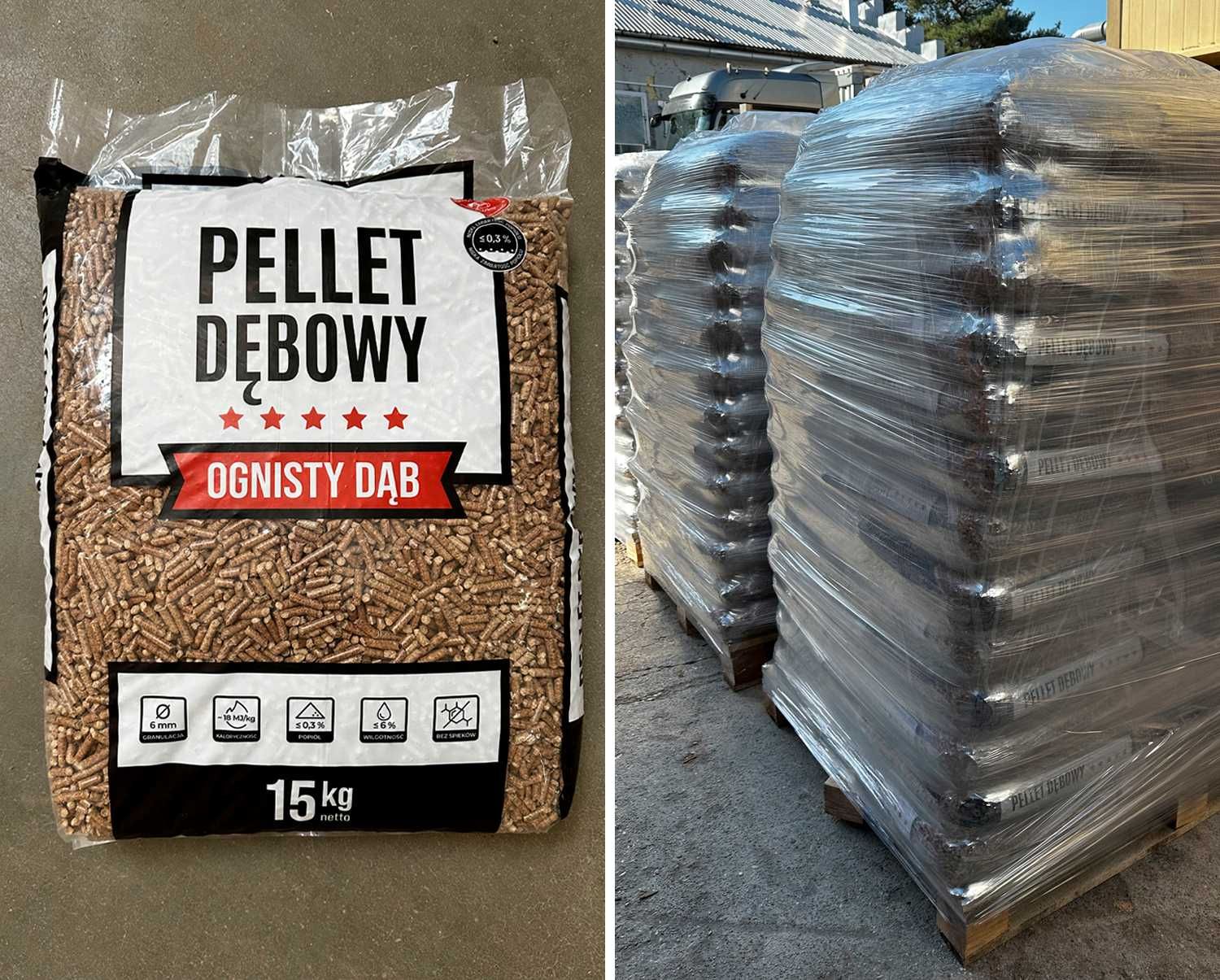 Pellet dębowy, "ognisty dąb"