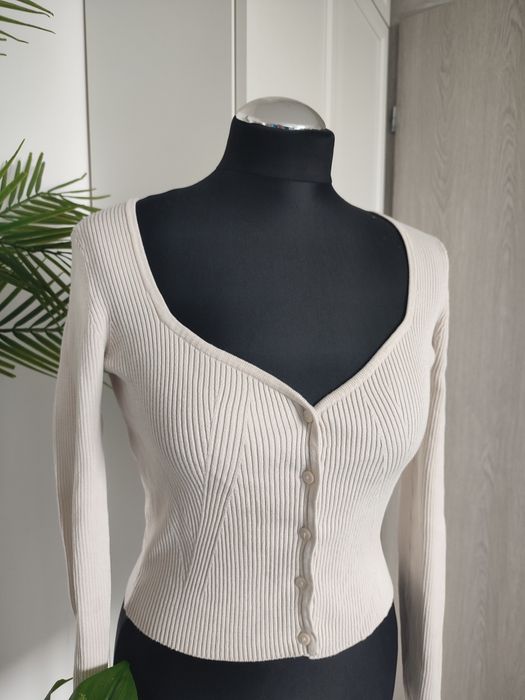 H&M sweterek jasny ecru beżowy damski dziewczęcy rozmiar 36 S zapinany