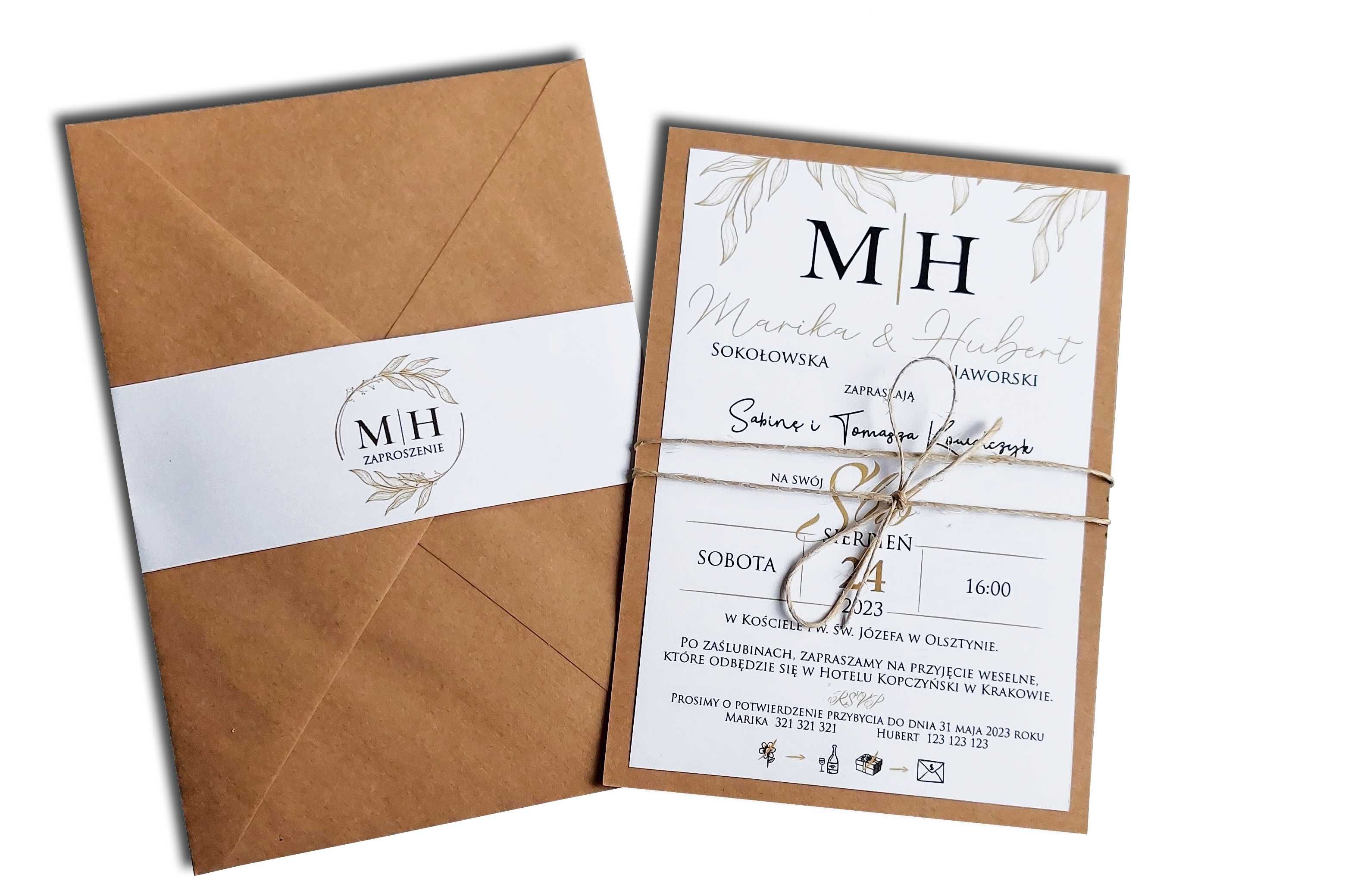 Zawiadomienia i Zaproszenia ślubne MONOGRAM z personalizacją i kopertą