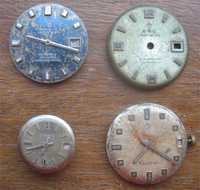 4 Mostradores e partes de Máquinas de Relógios de Corda Vintage