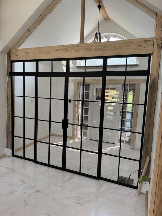 Drzwi przesuwne loft, szklane, metalowe, loftowe
