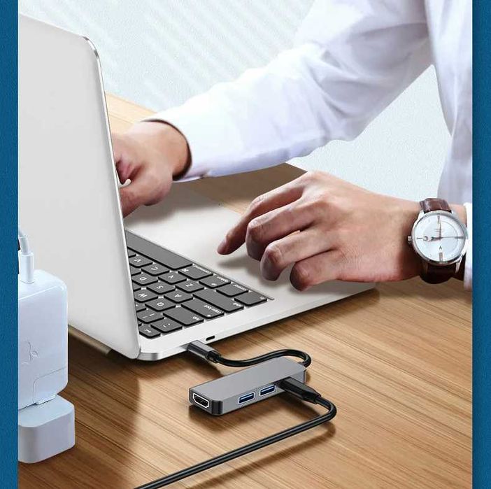 Hub Хаб 4в1 для Macbook, Ноутбук HDMI USB 3.0 TypeC Ethernet RJ45 25