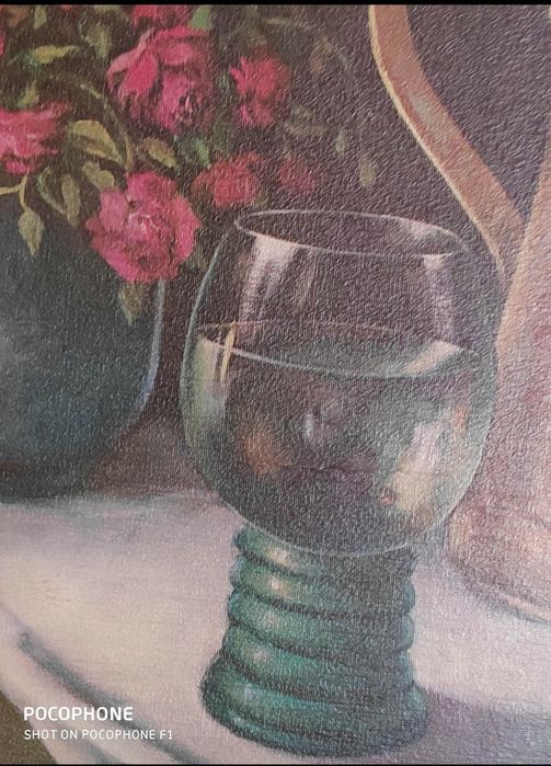 Quadro antigo, com natureza morta,  (1,10 x 0.91), assinado