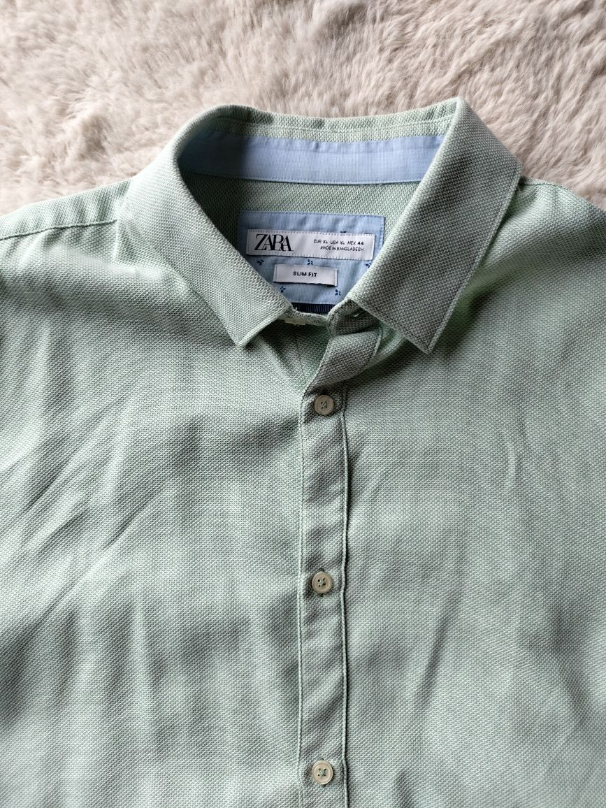 Zara koszula męska XL długi rękaw zielona jasna miętowa