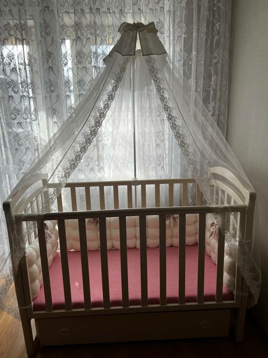 Дитяче ліжечко з маятниковим механізмом+ матрац Верес (Veres)