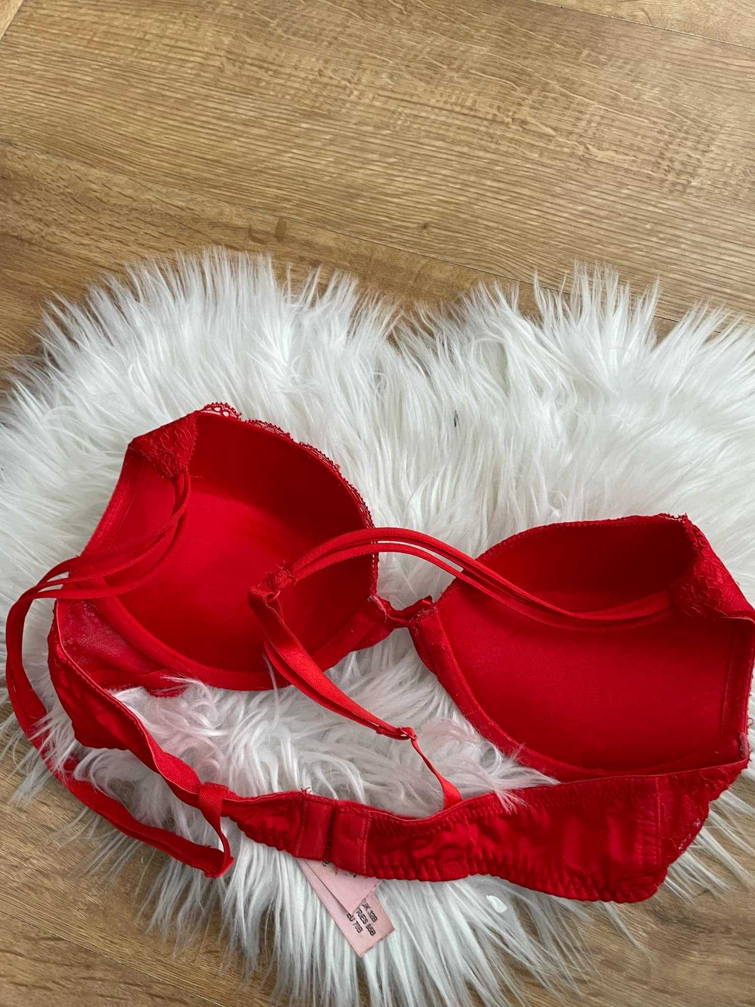 Hunkemöller czerwony biustonosz push up stanik 70B zdobiony