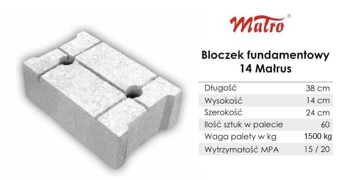 Bloczek betonowy fundamentowy z otworami Małrus 38/24/14cm bloczki