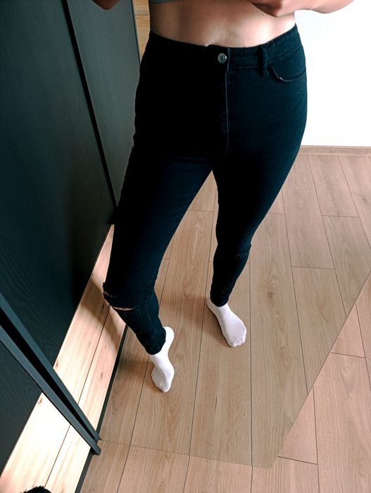 Spodnie jeansowe, Regular Size, czarne, rurki, wysoki stan, 38, M, H&M