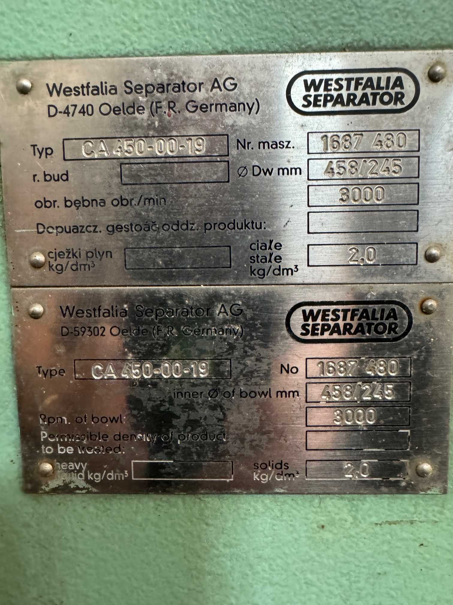 GEA Westfalia Separator dekanter, szafa sterownicza