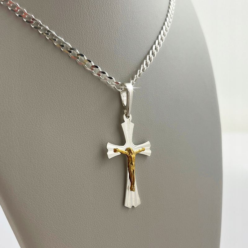 Srebrny Łańcuszek Pancerka Z Krzyżykiem 45 Cm 3 Mm Prezent Dla Syna, W