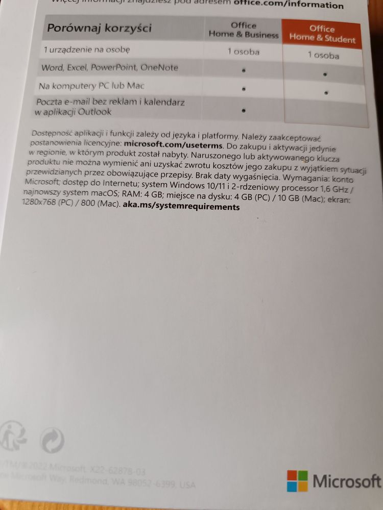 Program Microsoft Office home&student klucz produkt