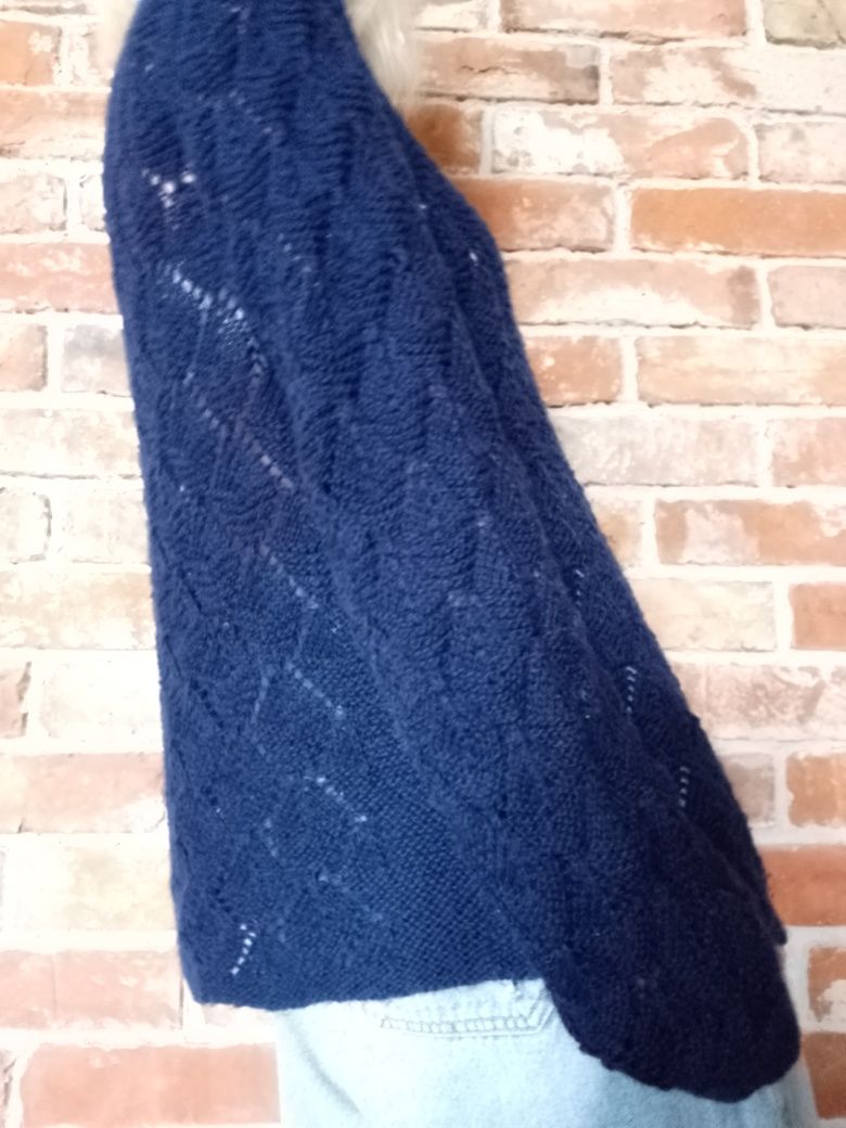 Granatowy ażurowy kardigan sweter oversize 100% wełna handmade