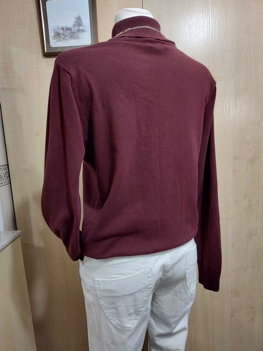 Basicowy damski bawełniany burgundowo brązowy golf z długim rękawem