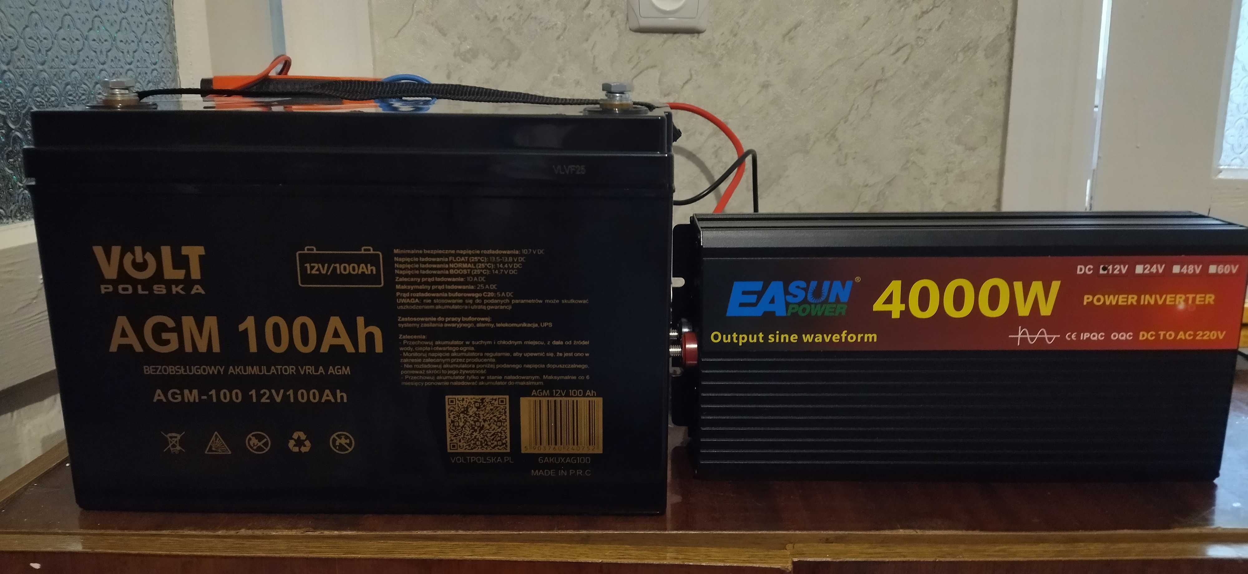Інвертор EASUN 4000W 12V Акумулятор AGM 12v 100ah Volt Polska