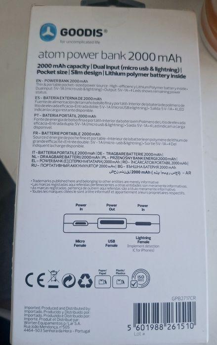 Powerbank Goodis Atom 2000 mAh - Novo