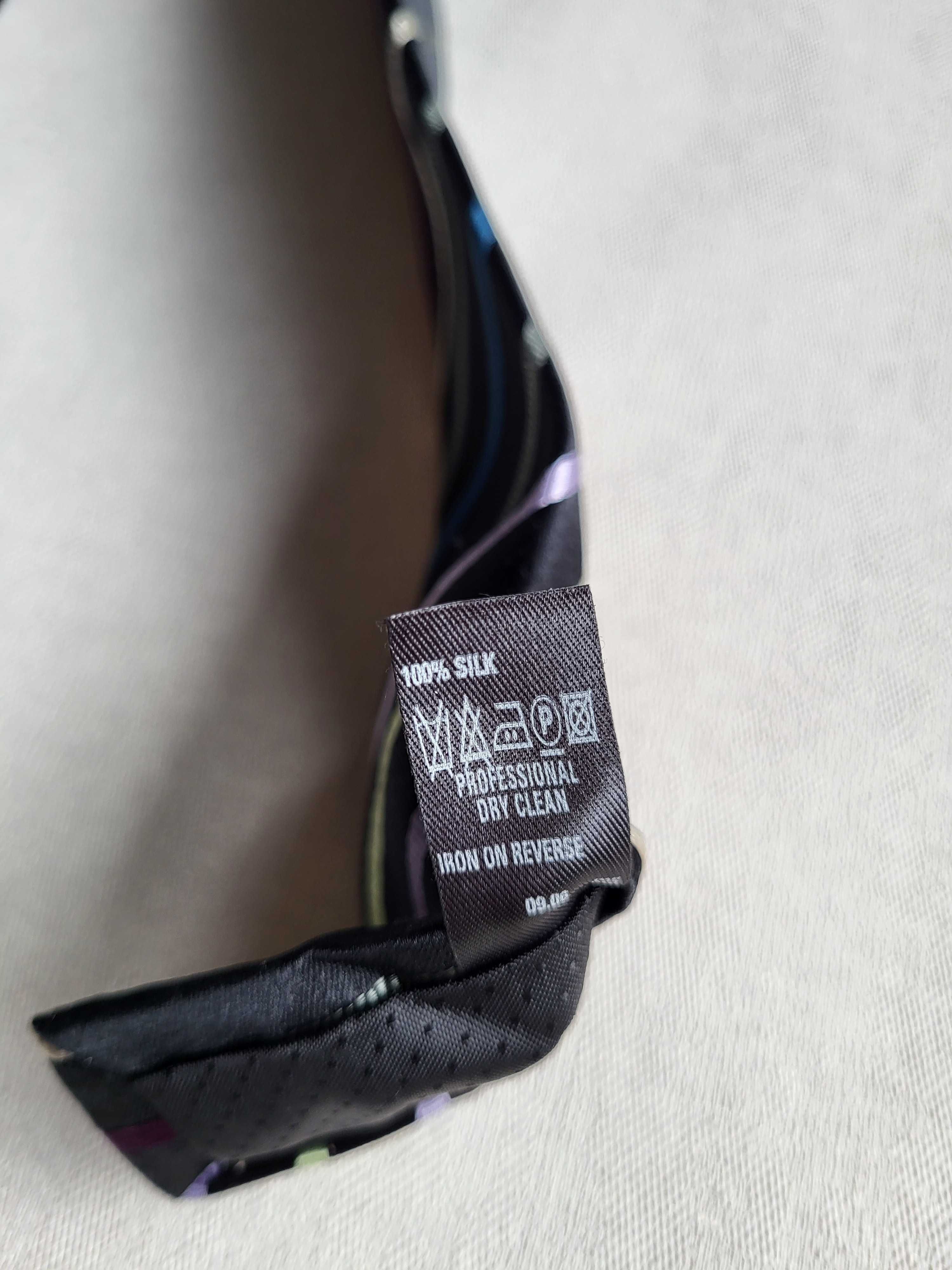 Jedwabny elegancki krawat jedwab 100% Autograph M&S czarny paski kolor