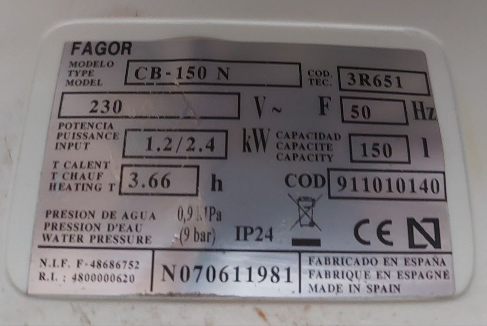 Caldeira 200 lts Fagor