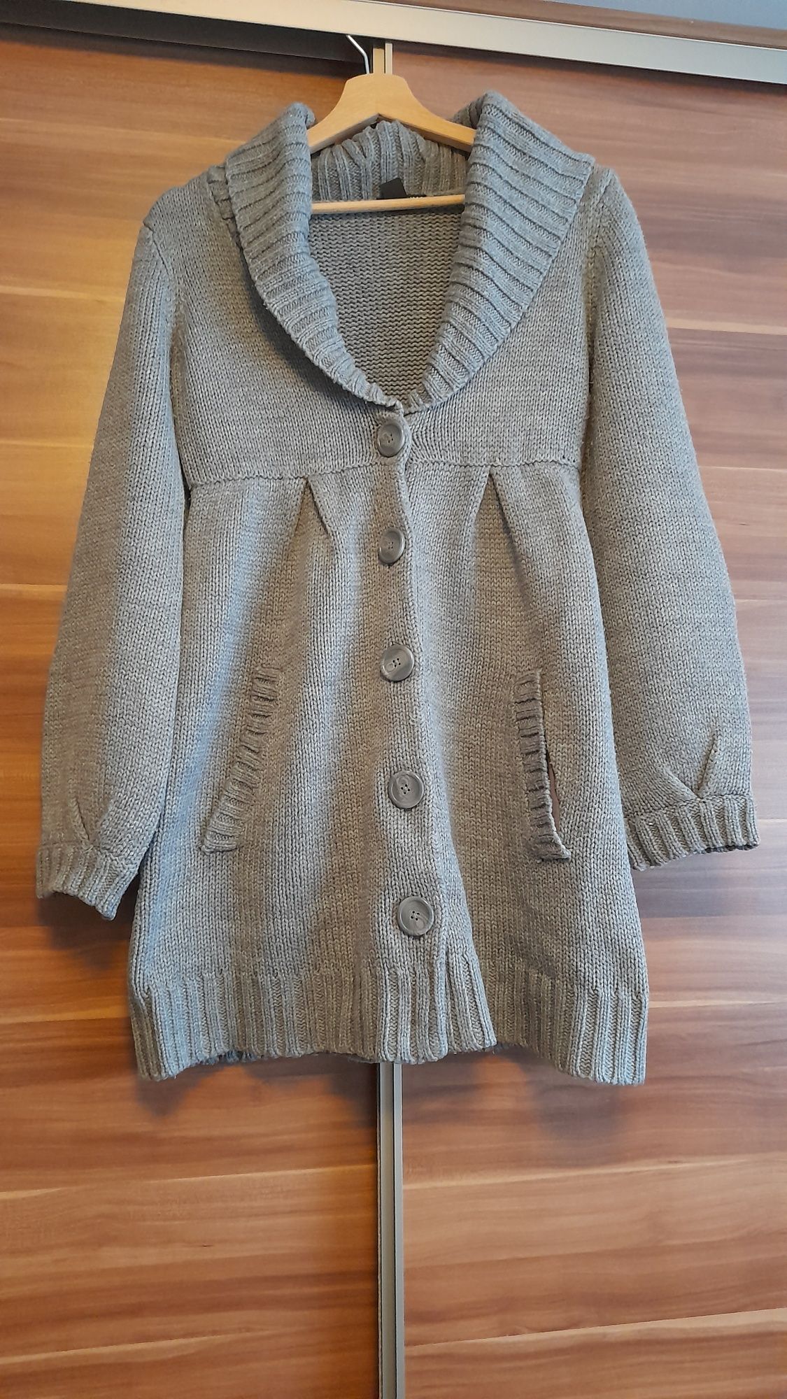 Sweter kardigan H&M rozm. 36 S szary, długi