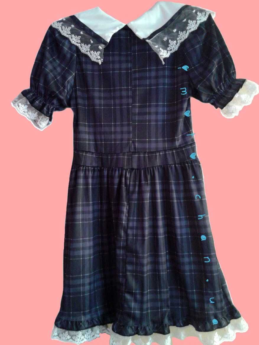 Японское платье лолита с бантиком рюшами в клетку кружевом клетчатое
