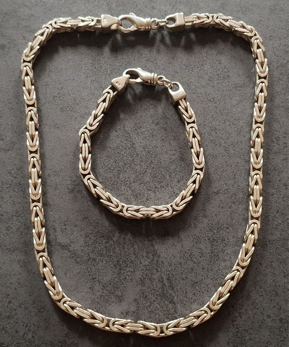 Zestaw męski srebrny królewski próba 925 141gr łańcuch bransoletka