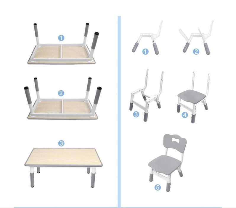 Stół stolik dla dzieci z 4 krzesłami regulowana wysokość 120x60cm